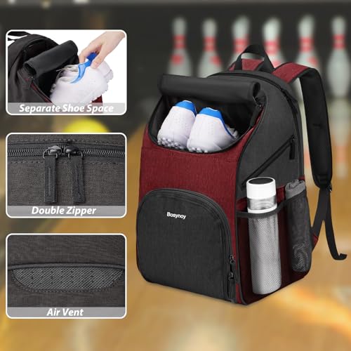 Bosynoy Bowling Backpack, Bowling Ball Bag Totes for Single Ball with Shoe Compartment & Foam Padded, Fits Shoes Up to US Mens Size 16, Grey - color: Red