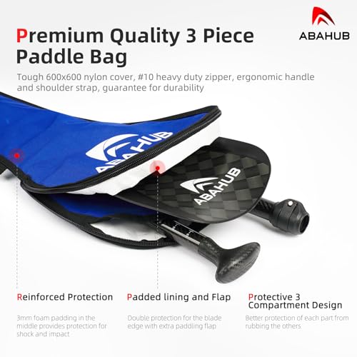 Abahub 1 x 3 Section Carbon Fiber SUP Paddle, Adjustable 67''-86'' Stand Up Paddle Lightweight Carbon Shaft, Black/Blue/Yellow/Green/Orange/Red Plastic Blade + Paddle Bag - color: Carbon Square Print