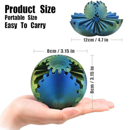 Gear Sphere, 3D Printed Gearsphere - The Steampunk Whirling Wonder Fidget Gear Ball, Gearsphere Cube Fidget Toy for Office and Home, Stress Relief Cool Stuff Toys Gift for 3+ Kids Adult (Gold Blue) - color: Gold Blue