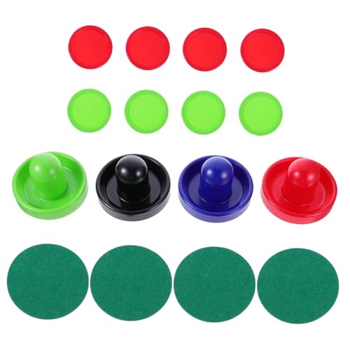 Totority Air Hockey Pushers and Plastic Pucks Replacement Accessories for Game Tables Lightweight High Impact Resistant Plastic Hockey Parts in Blue Black Red and Light Green Includes Pucks
