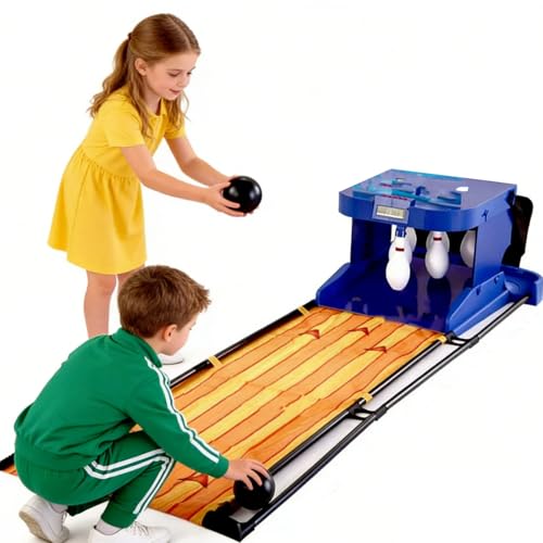 Family Bowling Game,Home Indoor Bowling Ball Console,with Automatic Reset, Lighting,LED Scoreboard & Simulation Sound,for Children and Adults Interactive Game - size: 6.56FT