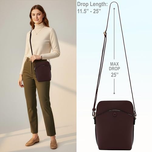 Solene Small Crossbody Bag with Gold Hardware, Mini Shoulder Purse with Adjustable Strap - color: Coffee