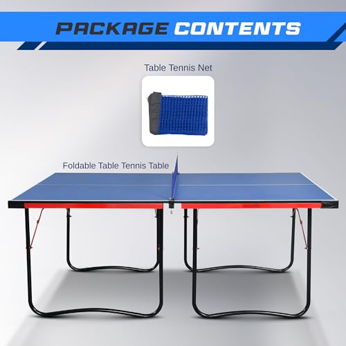 SereneLife Midsize Foldable Ping Pong Table Set with Net, Clipper, Post - 6' x 3' Portable Space-Saving Design, Blue