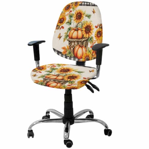 Savannan Office Chair Cover, Thanksgiving Fall Pumpkin Sunflower Protective Stretch Elastic Universal Cover for Desk Task Chair,Computer Rotating Chair 1 Pcs Maple Leaf Butterfly Linen