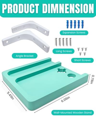Wall-Mounted Wooden Stand Compatible with Nex Playground Console, Fixed Shelf Holder with Screws, Easy to Install Bracket for Family Gaming Setup (Mint Green) - color: Mint Green