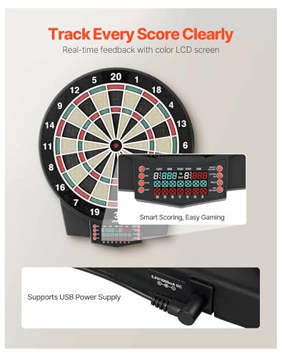 Electronic Dart Board, 15.5" Target, 43 Games, 320+ Variations, 8 Players, LCD Scoring, 6 Darts & 50 Tips - Home Game Room