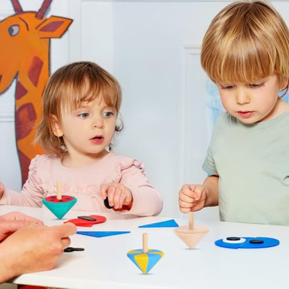 NUOBESTY Wood Spinning Tops for Kids, Unfinished Wooden Gyroscope Toys Spin Tops Montessori Toys for DIY Crafts, Birthday Party Favors, Family Game (12 Pieces)