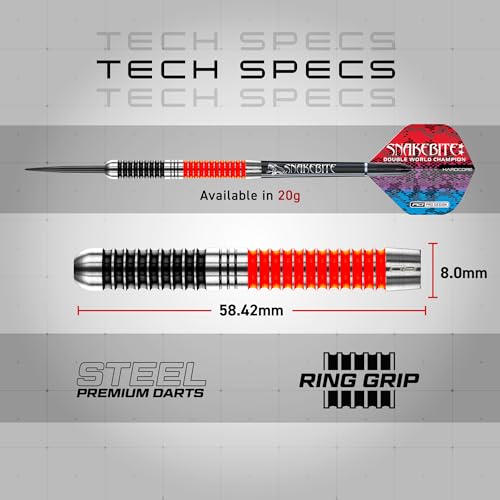 RED DRAGON Game On Professional Player Series Steel Tip Darts Set - Stainless Steel Darts with VRX Shafts & Flights - Available in Iceman, Coolhand & Snakebite Styles - style: Snakebite