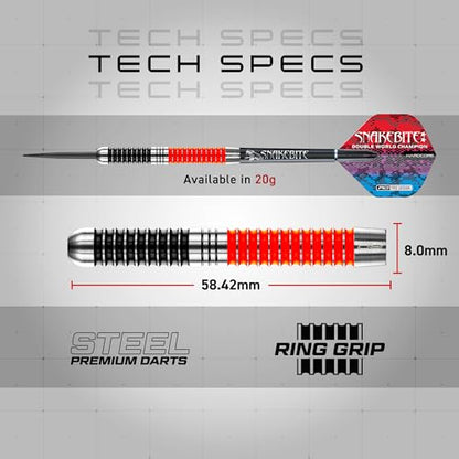 RED DRAGON Game On Professional Player Series Steel Tip Darts Set - Stainless Steel Darts with VRX Shafts & Flights - Available in Iceman, Coolhand & Snakebite Styles - style: Snakebite