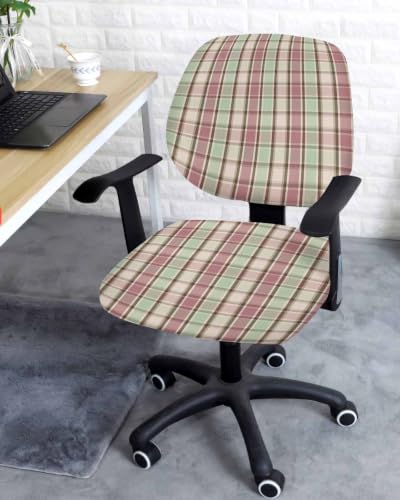 Savannan Office Chair Cover, Buffalo Check Geometric Stripe Protective Stretch Elastic Universal Cover for Desk Task Chair,Computer Rotating Chair 1 Pcs Ombre Pink Green Plaid