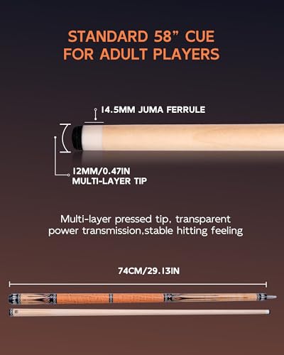 KONLLEN Maple Pool Cue Stick for Adults - Features Low Deflection Shaft, Titanium Alloy 3/8x8 Joint, and 12mm Tip - color: YA1-set