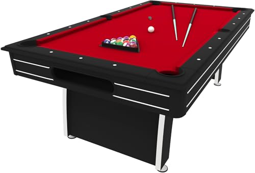 Fat Cat Tucson 7 Foot Pool Table with Automatic Ball Return, Billiard Table with Arcade Style Black Finish, 818 Bumpers, Includes Cues and Balls - color: Red