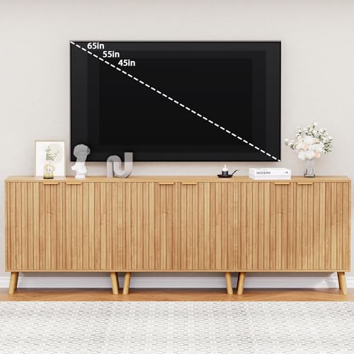Set of 3 Fluted Storage Cabinet, Buffet Cabinet with Storage, Wood Sideboard with Adjustable Shelf, Modern Accent Cabinet & Console Table for Entryway, Living Room, Dining Room, Natural - color: Natural丨fluted Panel, size: 3 Pieces