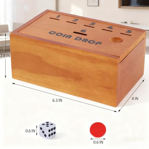 Juegoal Coin Drop Set, Pennies Dice Games, Wooden Tabletop Board Game Sets for 2-6 Player, Wood Penny Game Box Includes 48 Chips & 1 Dice