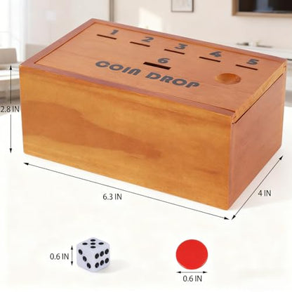 Juegoal Coin Drop Set, Pennies Dice Games, Wooden Tabletop Board Game Sets for 2-6 Player, Wood Penny Game Box Includes 48 Chips & 1 Dice