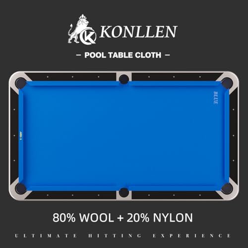KONLLEN 9' Pool Table Felt and Pool Table Accessories(with 6 Cloth Strips Pre Cut Billiard Table Cloth Felt Billiard Cloth and 2-1/4" Regulation Size 16 Pool Balls Billiard Set)