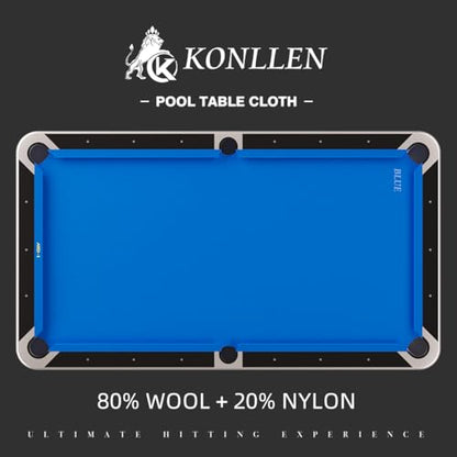 KONLLEN 9' Pool Table Felt and Pool Table Accessories(with 6 Cloth Strips Pre Cut Billiard Table Cloth Felt Billiard Cloth and 2-1/4" Regulation Size 16 Pool Balls Billiard Set)