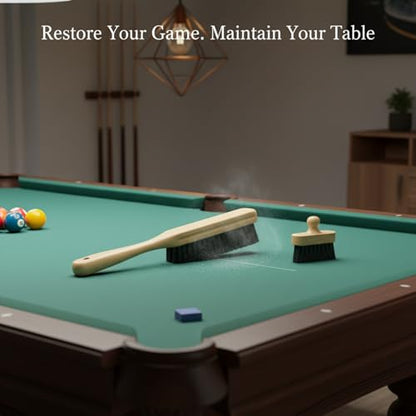 Billiard Table Brush Set with Horse Hair Bristles for Pool Table Cloth Care and Dust Removal
