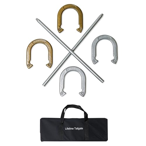 Pro Horseshoe Set - Powder Coated Steel with Carry Case by Trademark Innovations - color: Gold and Silver