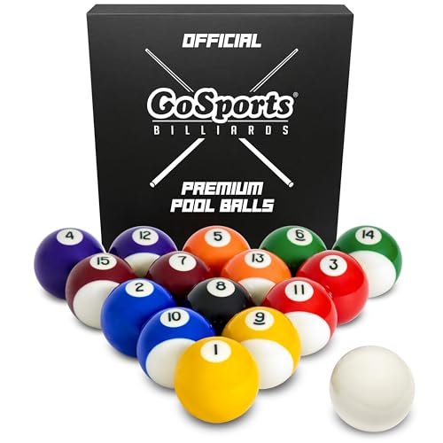 GoSports Regulation Pool Balls Set Premium Billiard Ball Set of 16 for Pool Table Professional Cue Balls for Pool Billiards 57mm Resin Pool Table Balls