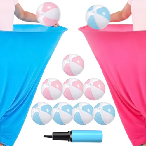 MiniInflat 12 Pcs Granny Pants Yard Game, Big Pants Ball Catch Outdoor Games with Inflatable Beach Balls and Pump for Family Reunion & Adult Groups Yard Summer Swimming Pool Water Games (Pastel) - color: Pastel