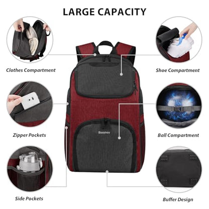 Bosynoy Bowling Backpack, Bowling Ball Bag Totes for Single Ball with Shoe Compartment & Foam Padded, Fits Shoes Up to US Mens Size 16, Grey - color: Red
