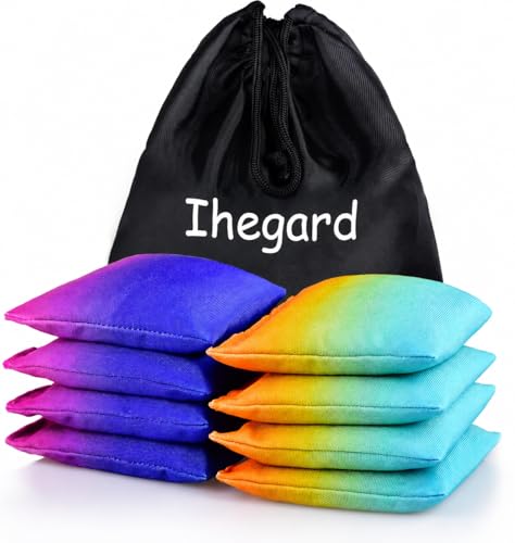 Cornhole Bags Set of 8, Weather Resistant Cornhole Bean Bags with Gradient Design, Durable Modified Size Corn Hole Bags for Outdoor Tossing Games, Includes Tote Bag - color: DBluePurple & OrangeGreen