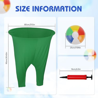 2 Pcs Granny Pants Yard Game, Granny Pants Outdoor Game with 16 Six-Color Bouncy Ball and 2 Air Pump, Team Relay Family Reunion Party Field Game Sets - color: Green + Light blue