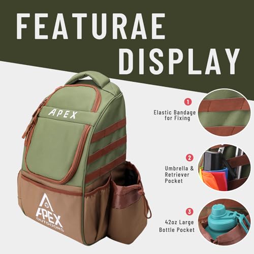 Disc Golf Bag, Large Disc Golf Backpack Holds Over 21 Discs, Durable & Lightweight with Multiple Storage Pockets - color: Green