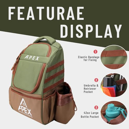 Disc Golf Bag, Large Disc Golf Backpack Holds Over 21 Discs, Durable & Lightweight with Multiple Storage Pockets - color: Green