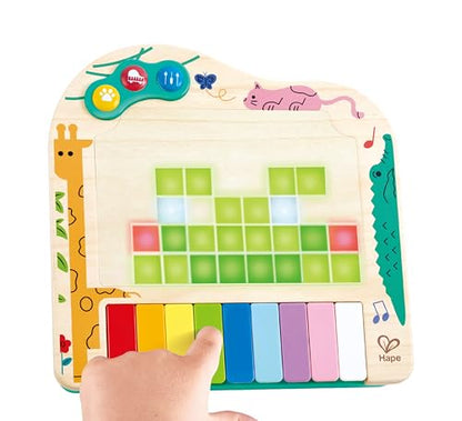 Hape Dynamic Pixel Piano - 3-in-1 Interactive Wooden Piano Toy for Toddlers Age 1-6, Musical Sensory Toy with LED Pixel Art Screen, Guided Melodies & Animal Sounds, Early Learning Educational Gift