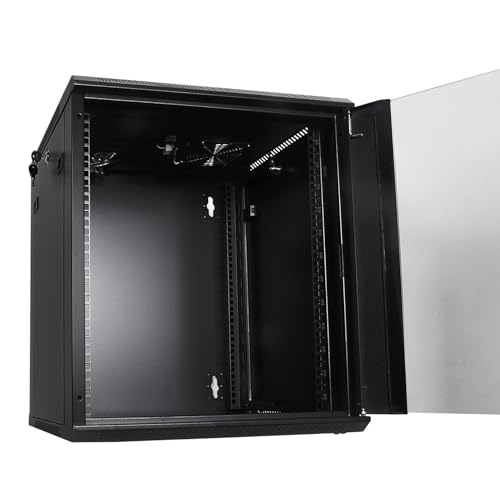 RackPath 12U Wall Mount Network Rack Cabinet – Quiet Cooling Fan, Locking Glass Door, 17.7" Deep (450mm), Removable Locking Side Panels, Fits 19" IT & A/V Equipment - size: 12U