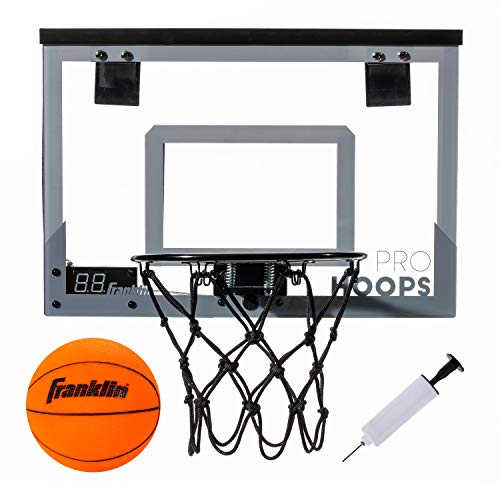 Franklin Sports Over The Door Indoor LED Basketball Hoops-Steel Rim Mini Basket-Includes Ball and Pump-Light Up Backboard - style: Blue - 17.75" x 12"