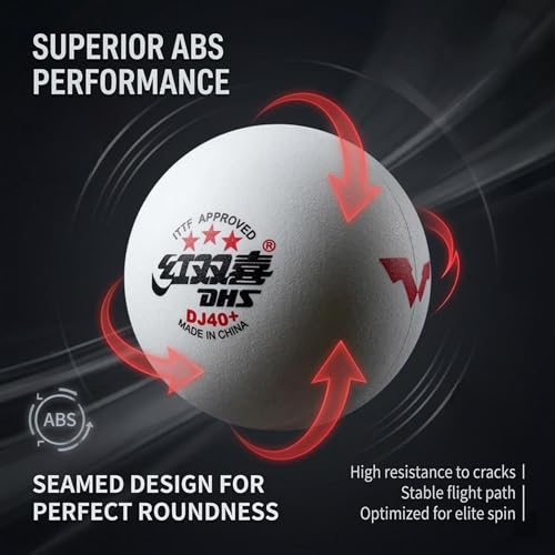 DHS Sports DJ40 WTT 3 Star Table Tennis Ball - Official WTT Ball, ITTF Approved, Premium ABS, Seamed 40mm+ Ball, 6 Balls Pack