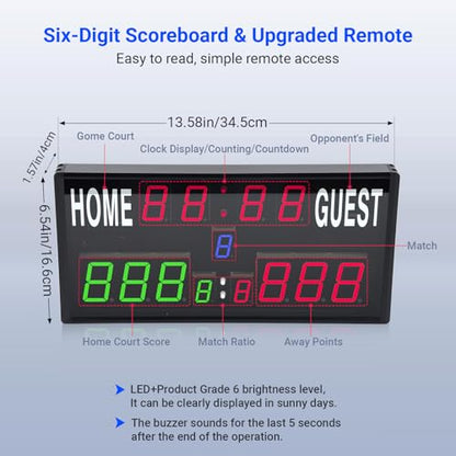 Samshow 2025 LED Electronic Scoreboard Digital Score Keeper with Remote, Basketball Scoreboard with Shot Clock & Timer & 12/24h Real Time for Football/Corn Hole/ping Pong/Table Tennis - style: 2025 6 digital led scoreboard-no tripod