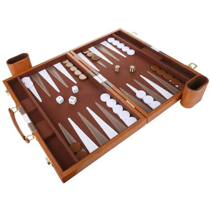 Backgammon Set - Classic Board Game with Premium PU Leather Case & Portable Travel Strategy Backgammon Game Set for Adults, Kids Family Game Night, Vacation & Giftss (11inch Small, Brown) - color: Brown, style: 11inch