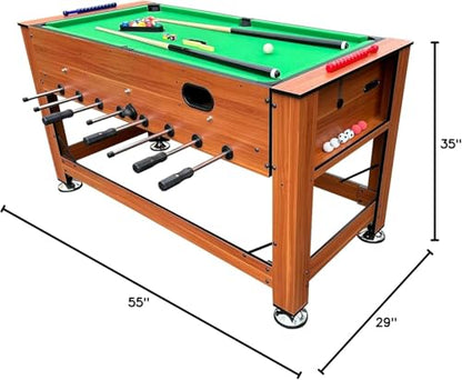 KICK Dyad 55" 2-in-1 Multi-Game Table – Foosball & Billiards/Pool Table - color: Brown