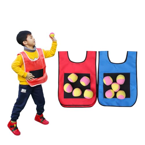 balacoo 12-Piece Kids Sticky Ball Vest Set – 10 Soft Fleece Balls & 2 Self-Stick Vests, Motor-Skill Dodgeball Game for Indoor/Outdoor Parties, Ages 3+