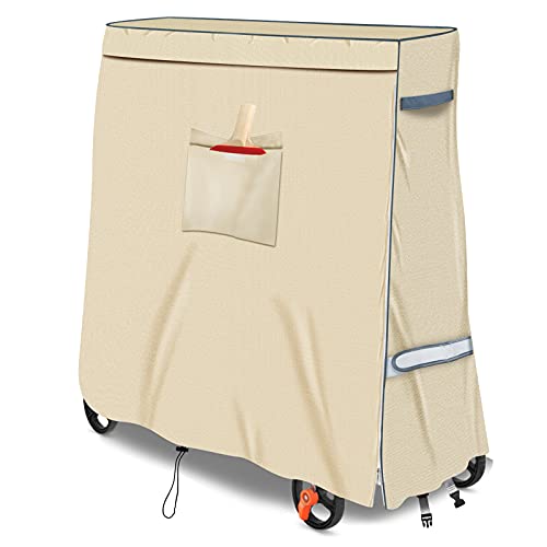 Table Tennis Table Cover for Foldable Ping Pong Tables | Front Zipper Access Design,Storage Pocket,Windproof Adjustable Fastening,Indoor and Outdoor Use