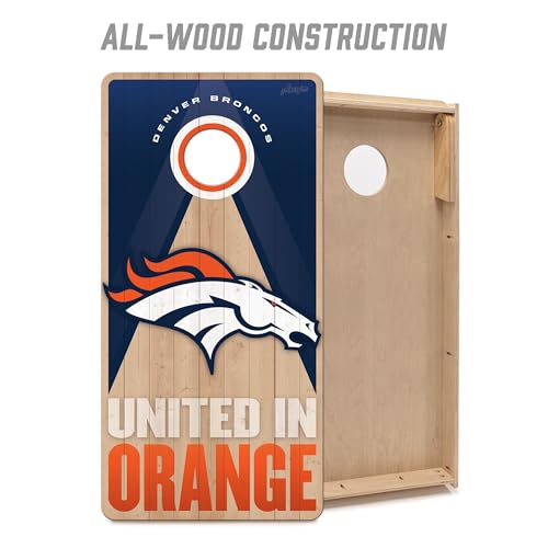 YouTheFan NFL 2' x 4' Slogan Series Professional Wood Cornhole Game with Logo Bags - color: Denver Broncos