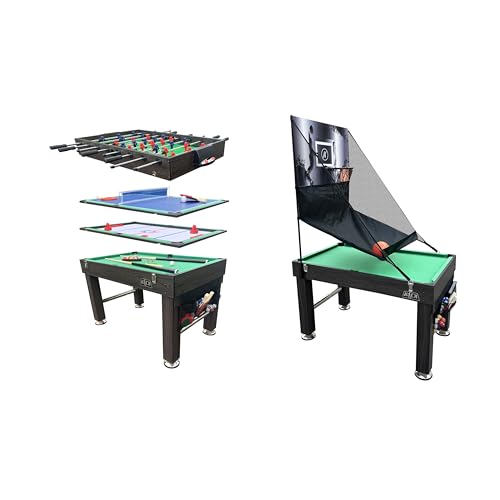 KICK Morpheus 55" 5-in-1 Multi-Game Table – Foosball, Billiards/Pool, Ping Pong, Glide Hockey, and Basketball - color: Brown