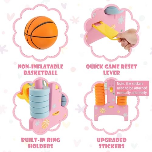 KOTEK Giant 4-in-a-Row Game, Jumbo 4-to-Score Family Game w/Quick-Release Sliders, 42 Rings, Ring Toss & Basketball Hoop, Connect Yard Games Outdoor for Kids & Adults (with Carrying Bag,Pink)