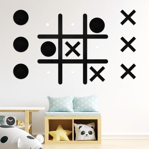 Giant Tic Tac Toe Game - Felt Funtic Wall Mount Game for Dorm, Game Room, Playroom, Modern Wall Decals - Black