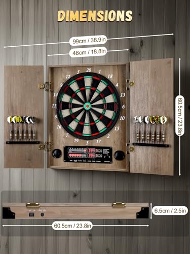 Electronic Dart Board, Decorative Dart Board Cabinet Set for Adults [12*Bronze Soft Tip Darts] [Cricket Game Mode]- Wooden Electric Dartboard Cabinet for Family Game Rooms - style: RETRO CASE