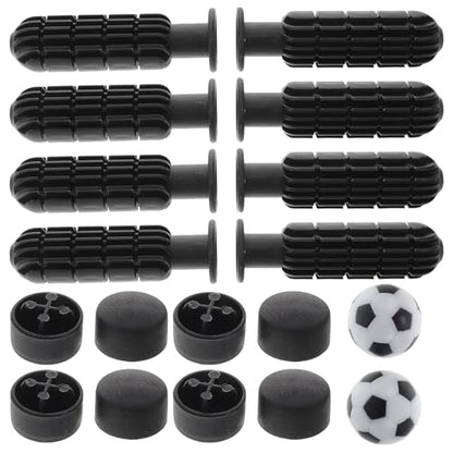 Zerodeko Sturdy Foosball Handles and End Caps Set Table Soccer Accessories with Black and White Footballs Compatible Replacement Grips for Boys and Foosball Tables Handles Caps Balls Kit