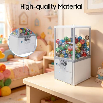 Gumball Machine for Kids, 25-Cent Vending Machines, PS Bouncy Balls Dispenser, 1.77-1.97in Huge Load Capacity Coin Operated Gumball Bank, Hold 200 Capsule Toys for Retail/Game Store (White) - color: White