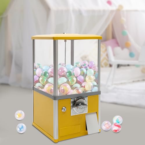 Gachapon machine, 21inch Height PS Bouncy Balls Dispenser, Commercial Candy Bubble Gum Vending Machine with Clear Design Hold 180 Capsule Toys for Game Stores,Retail Stores,Gumball Bank, Home (Yellow)
