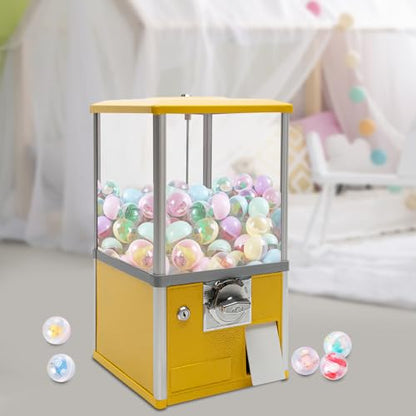 Gachapon machine, 21inch Height PS Bouncy Balls Dispenser, Commercial Candy Bubble Gum Vending Machine with Clear Design Hold 180 Capsule Toys for Game Stores,Retail Stores,Gumball Bank, Home (Yellow)