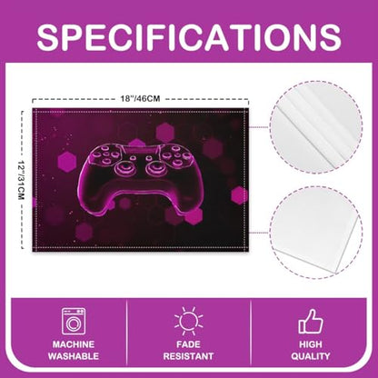 Erosebridal Boys Gaming 4 PCS of Placemats 12x18 Video Game Place Mat for Dining Table Geometric Lights Modern Non Slip Table Mats Pink Neon Hexagon Honeycomb - color: Pink