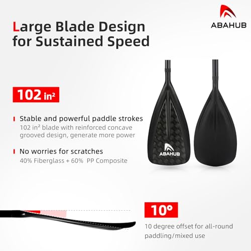 Abahub 1 x 3 Section Carbon Fiber SUP Paddle, Adjustable 67''-86'' Stand Up Paddle Lightweight Carbon Shaft, Black/Blue/Yellow/Green/Orange/Red Plastic Blade + Paddle Bag - color: Carbon Square Print